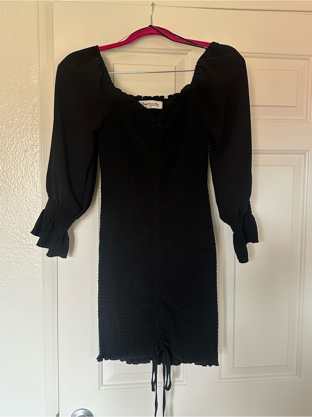 Impressions Black Smocked Long Sleeve Mini Dress